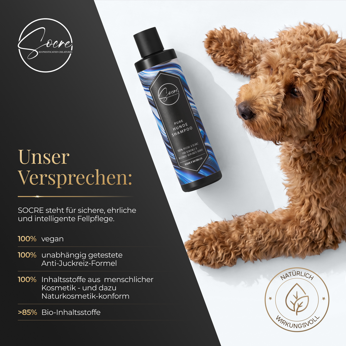 Natürliches PURE Hunde Shampoo für empfindliche Hundehaut (250ml)