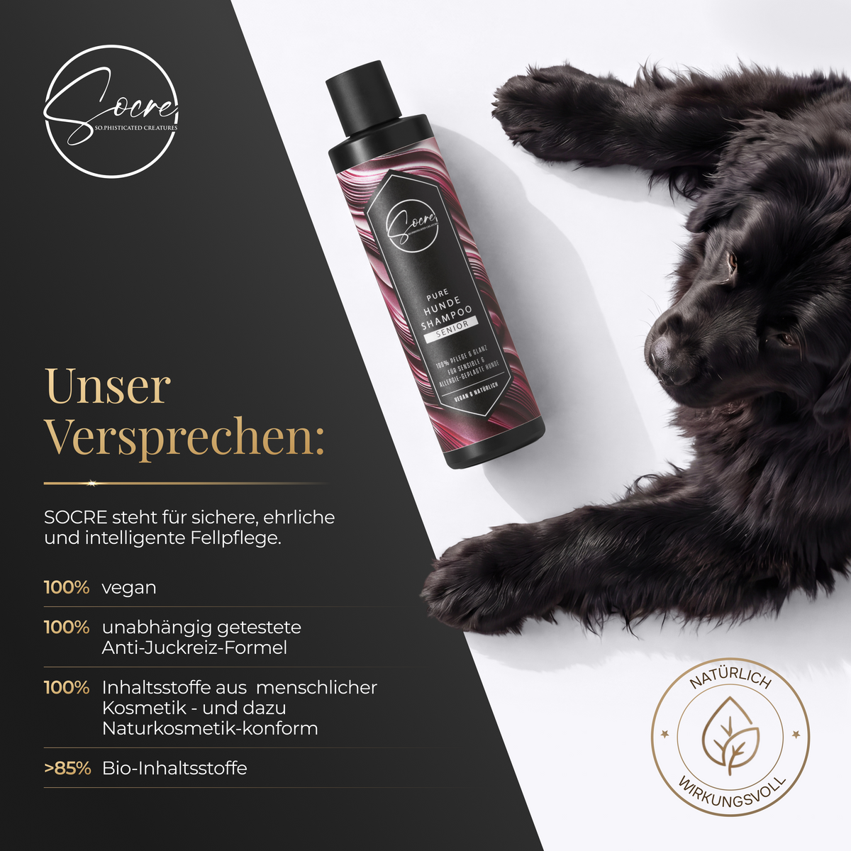 Natürliches PURE Hunde Shampoo für Senioren mit sensibler Haut (250ml)